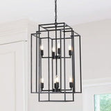 (Same as W1340142527/L1018-B) 8-Lights Black Lantern Tiered Pendant Light Fixtures, Industrial W1340P206662