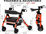 Foldable Rollator Walkers with Seat for Seniors, 450 lb Capacity, 8" Wheels, 18" Big Seat, W3952P384274