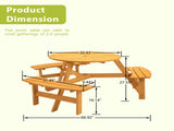 6-Person Outdoor Circular Wooden Picnic Table with 3 Built-in Benches for Patio Backyard 05669094