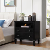 Open Space and 2 Drawers Dresser Nightstand with Charging Station, Farmhouse End Table with USB W1693P216933