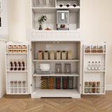 White Buffet Cabinet with Hutch - Modern Farmhouse Kitchen Storage Sideboard with 2 Drawers & Barn W2700P300564