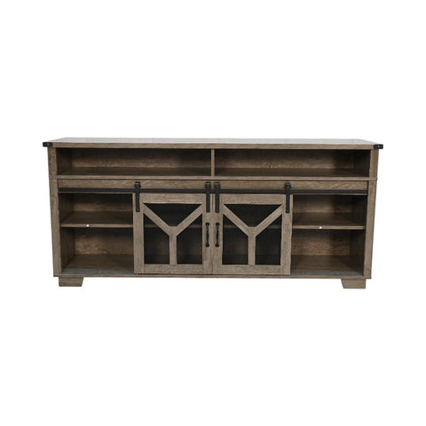 65.3" TV Stand with LED light strips and Iron mesh barn door Y decorative strip country grey W1412P271801