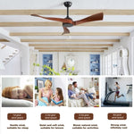 ZUN 52 Inch Indoor Modern Ceiling Fan No Light 6 Speed Remote 3 Solid Wood Blade Reversible DC Motor For W934106080