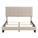 ZUN Upholstered Platform Bed with Tufted Headboard, Box Spring Needed, Beige Linen Fabric, Queen Size WF280787AAA