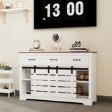 ZUN 53" Farmhouse Sideboard Buffet Storage Cabinet with 3 Drawers, 2 Sliding Barn Doors, 2 Adjustable W1120P217802