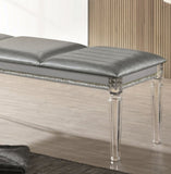 Antique Classic Silver 1pc Bench Only Contemporary Solid wood Acrylic Legs Crystal And Mirror Accent B011P165670
