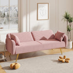 ZUN 70.47" Pink Fabric Double Sofa with Split Backrest and Two Throw Pillows,Suitable for living room, W1658120163