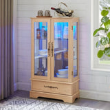 Lighted Glass Curio Display Cabinet with Adjustable Shelves - 2 Doors, 1 Drawer, LEDs, Elegant W1758P290020