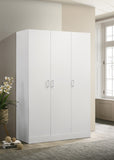 ZUN Declan 46" White 3-Door Wardrobe Cabinet Armoire with Storage Shelves and Hanging Rod B061133846