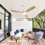 52 Inch Indoor Modern Ceiling Fan White 3 Solid Wood Blades Remote Control Reversible DC Motor With W882P146309
