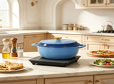 Cast iron 7.5QT cooking pot set - Gradient blue color - Includes two silicone gloves - Enamel pot 63775459