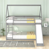 ZUN Twin Size Bunk House Bed with Slide and Ladder,Gray 69291769