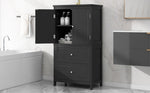 ZUN Bathroom Storage Cabinet, Cabinet with Two Doors and Drawers, Adjustable Shelf, MDF Board, Black 61107044