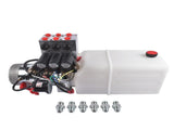 12V DC 6 Quart Hydraulic Pump 6 Way Double Acting Hydraulic Power Unit for Dump Trailer, Scissor 81919656