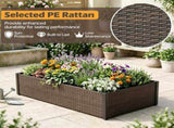 46" Outdoor Woven Raised Planter Box, Weather Resistant Rattan Garden Container with Adjustable Feet 80638867