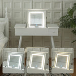 ZUN Vanity Desk Set with LED Lighted Mirror & Power Outlet, Flip Top Makeup Vanity Table with Drawers & W2837P197840