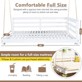 TOPMAX Acacia Wood Porch Swing Bed for Outdoor with Hemp Ropes - Full Size Patio Hanging Bed, 350lbs N717P265860K