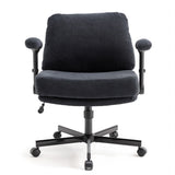 Chair with Wheels and Flip Arms-Comfy Fabric Cross Legged Office Chair with Thick Cushion&Wide Seat, 15752101