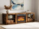 58 Inch Rot Wood Color Double-Sided Cross Fireplace Cabinet with 18 Inch Fireplace Core, 149 * 40 * 54900712