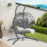 ZUN 2 Person Outdoor Rattan Hanging Chair Patio Wicker Egg Chair W874P146255