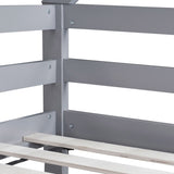 Twin over Twin Rubber Wood Floor Bunk Bed, with ladder,Guardrails,House-Shaped-Bunk Bed,Grey W504P206863