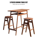 ZUN 3 PCS Pub Dining Set Retro Bar Table Rubber Wood Stackable Backless High Stool for 2 with Shelf and W69165658