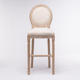 French Country Wooden Barstools With Upholstered Seating , Beige and Natural ,Set of 2 W162290983