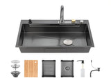 Waterfall Kitchen Sink, Stainless Steel Single Bowl in Black, Multifunctional Workstation with 22674841