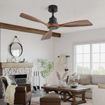 ZUN 48 Inch Ceiling Fan Without Light, 3 Solid Wood Blades Outdoor Ceiling Fan 6-speed Reversible DC 15159933