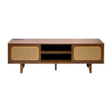 ZUN Mid Century Modern Rattan TV Stand for 55/60/65 inch TV , Entertainment Cabinet, Media Console for W2977P224349