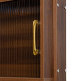 Kitchen Pantry Sideboard with 2 Sliding Striped Glass Doors, Freestanding Countertop Storage Cabinet W331P257392