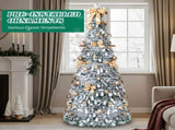 7 FT Snow Flocked Pre-lit Artificial Pop Up Christmas Tree with 170 Warm Lights and Golden Ornaments 87015416