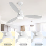 ZUN 52 Inch Wooden Ceiling Fan White 3 Solid Wood Blades Remote Control Reversible DC Motor With Led W882P147235