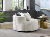 Malna Plush Wide Wale Corduroy Upholstered Barrel Accent Chair with Wheels, Off-white T2574P221268