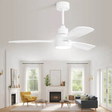 48 Inch Indoor Wood Ceiling Fan With Light 3 Solid Wood Blades Remote Control Reversible DC Motor W882P296770