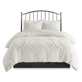 Full/Queen 3 Piece Tufted Cotton Chenille Damask Duvet Cover Set B03597340