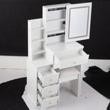 Small Size Left Bedside Cabinet Vanity Table Cushioned Stool, Touch Control Sliding LED Mirror, W936P226033