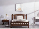 Cap, curved head and footboard, vertical decorative strips, painted surface, pine wood, brown, Twin 81185658