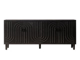 Modern Black Sideboard Cabinet with Decorative Nailhead Accents, Stylish Storage Solution for Dining 93430200