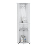 Corner Bar Cabinet Unit with Wine Glass Rack and Lower Cabinet, White B097P221375