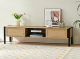 54.33" Rattan TV cabinet with variable color light strip, double sliding doors for storage, W1265121746