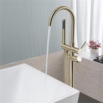 ZUN Floor Mount Bathtub Faucet Freestanding Tub Filler Brushed Gold Standing High Flow Shower Faucets 59626582