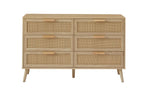 ZUN Bedroom dresser, 6 Double Dresser with rattan drawers, wood chest of drawers for kids living W1162P190401