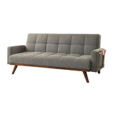 Futon Sofa Gray Color Converts into Bed Tufted Linen Fabric Angled Wooden Legs Side Pockets 1pc Sofa B2741P298389