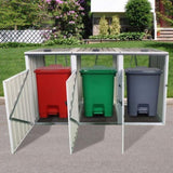 ZUN Garbage Bin Shed Stores 3 Trash Cans Metal Outdoor Bin Shed for Garbage Storage,Grey W1350P230164