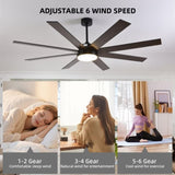 72" Ceiling Fan with Light, 6-Speed Remote Control, Reversible DC Motor, Modern 8 Blades with W1962P347489