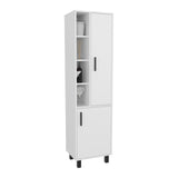 White Linen Cabinet with Open Storage and 2 Doors B062P323178