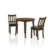 Cozy 3pc Set Round Table And 2x Side Chairs Walnut, Dark Brown Transitional Solid wood B011P162633