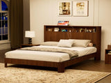 Queen Size bed frame with storage headboard, built-in charging station, wavy curved lines design, W1162P357261
