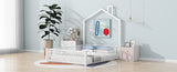 Full Size Metal House Platform Bed with Guardrail and Chimney, White N709P203153K